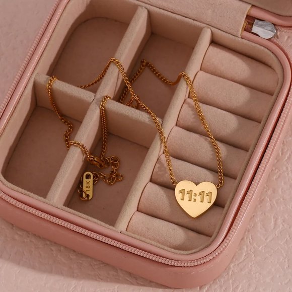 1111 Heart Angel Number Pendant Necklace 18K Gold - Picture 10 of 12